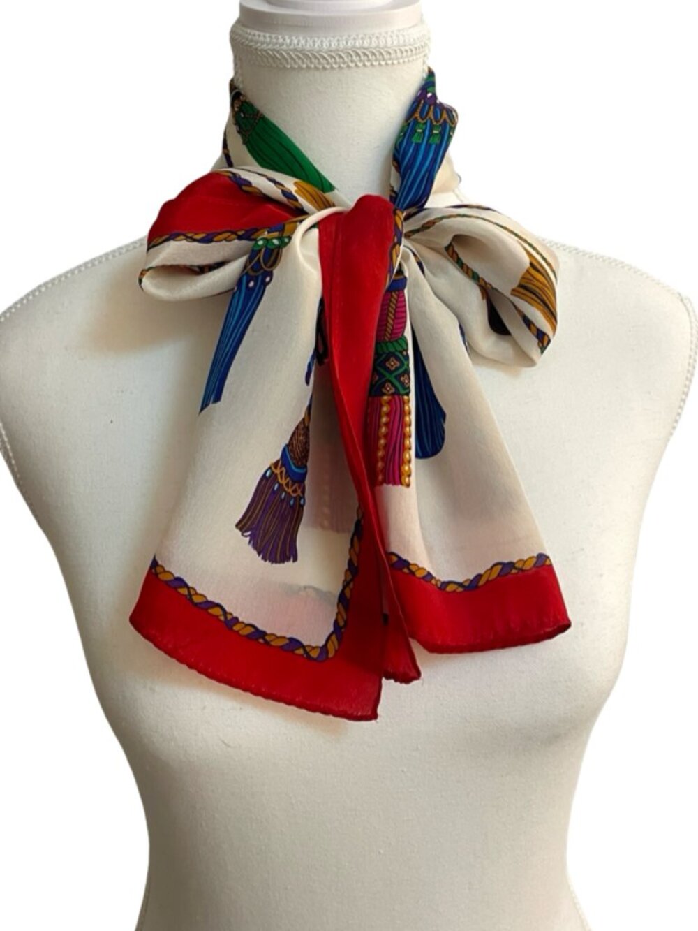 Talbots Tassel Print Oblong Scarf Silk Feel 10 x 51